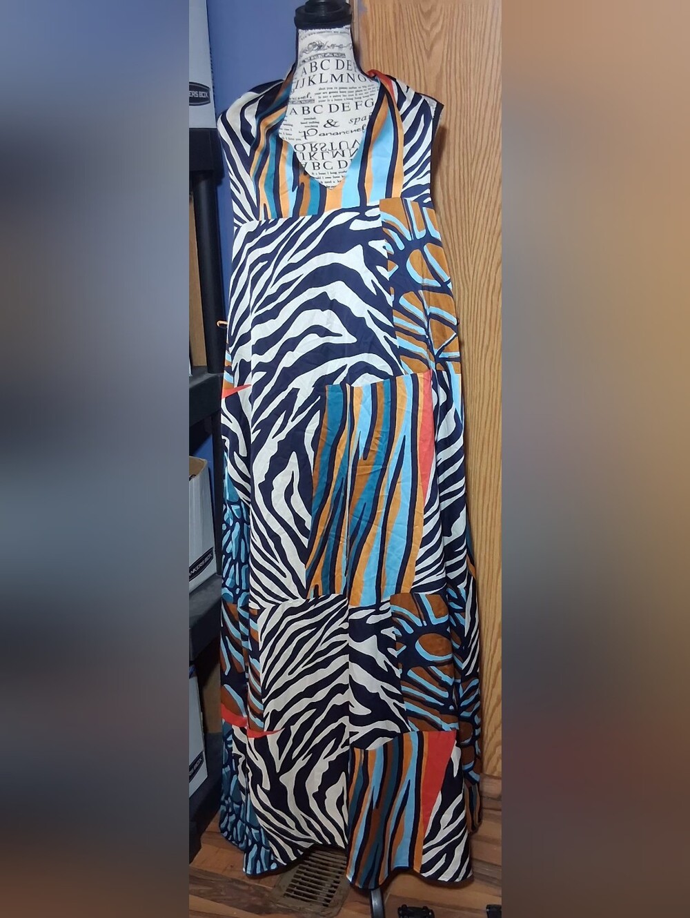 Dress Forum Medium Women’s Multicolor Zebra-Stripe Halter Maxi Dress With Sash